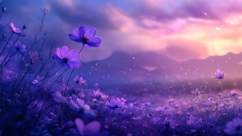 Twilight Dreams Dance Where Purple Cosmos Meets Enchanted Meadow