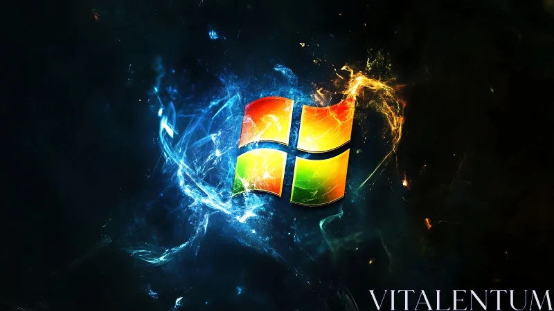 Glowing window logo shimmers in swirling cosmic energy