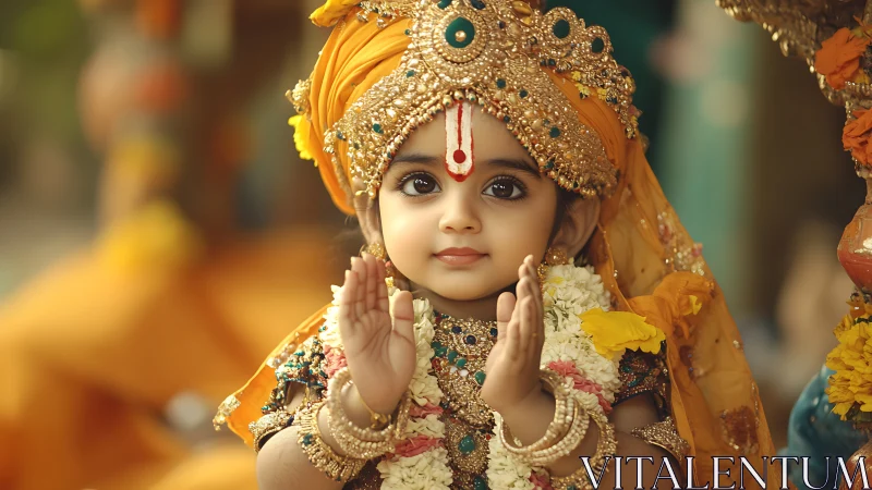 Golden dressed child offers a gentle, heartfelt blessing