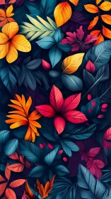 Luminous tropical foliage weaving neon reds and golds.