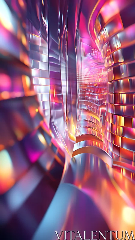 Chromatic curved corridor of reflective extruded metal planes