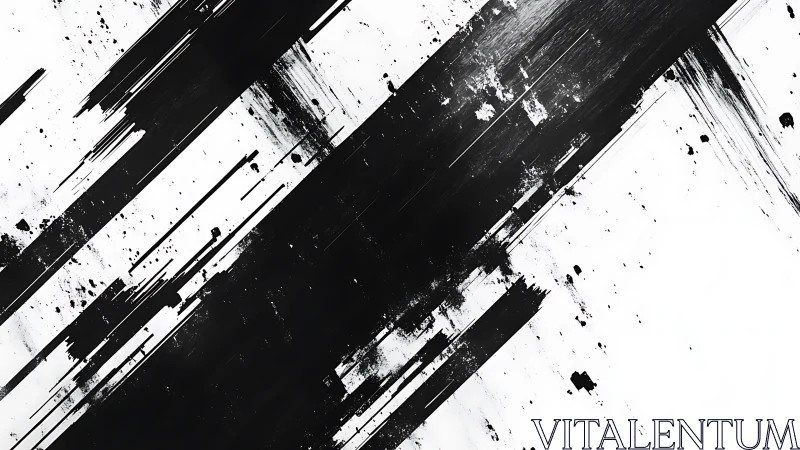 Diagonal black ink streaks on stark white canvas background.