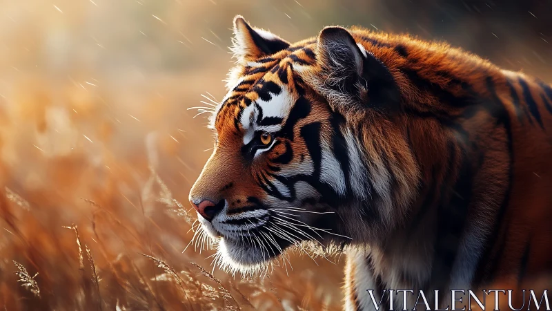 Golden light settles softly on a watchful tiger’s gaze