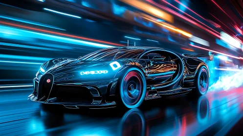 Neon velocity bends night into a liquid ribbon of chrome