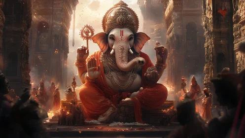 Ganesha thrones in molten light while prayers rise like sparks