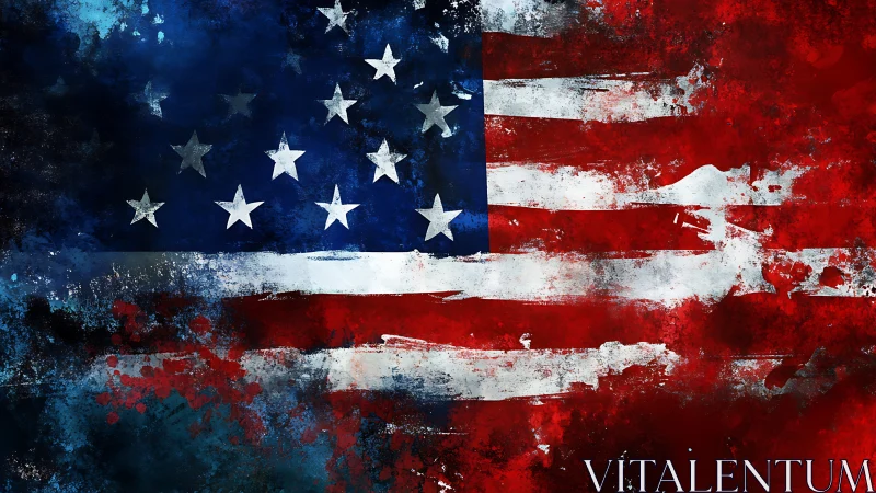 Splattered stars and stripes roar across a storm of color