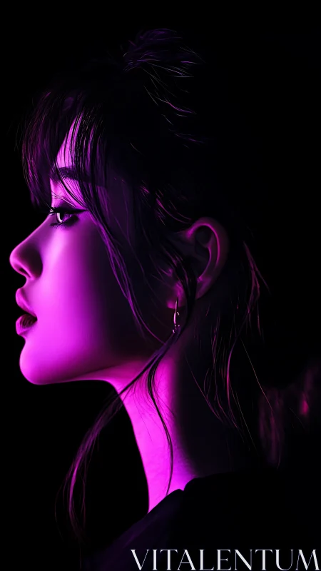 Neon-lit profile capturing quiet strength in vivid magenta glow.
