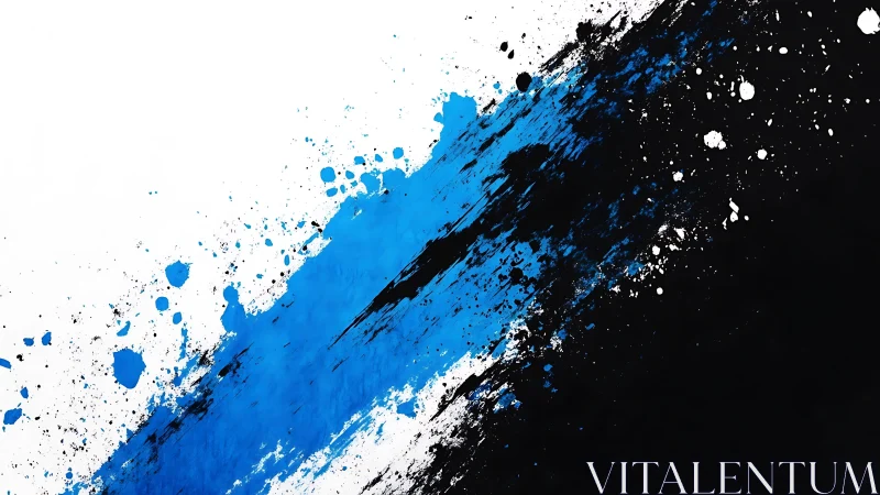 Dynamic abstract splash of blue, black, and white paint art.