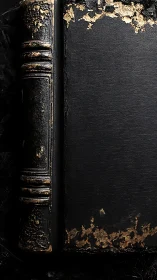 Timeworn black book with gilded edges and quiet mystery.