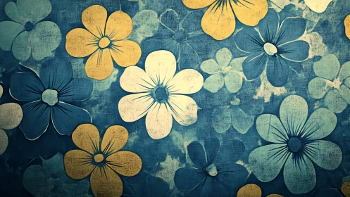 Vintage floral composition with dimensional blooms against deep teal.