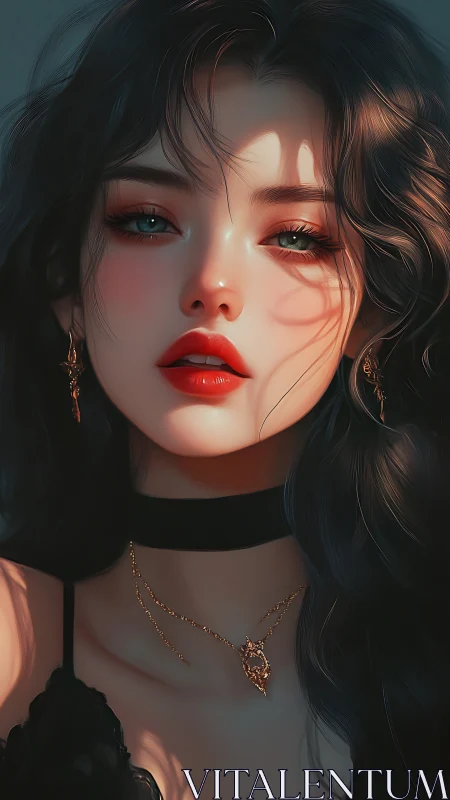Digital portrait depicts stylized woman in controlled lighting