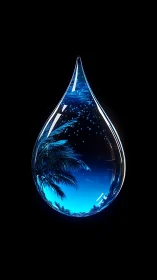 Tropical shoreline encapsulated inside luminous water droplet