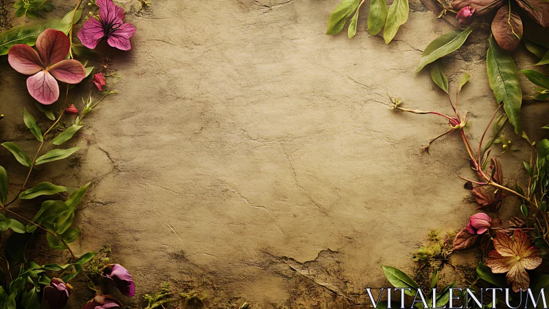 Botanical Arrangement: Dried and Fresh Flowers on Textured Stone Surface