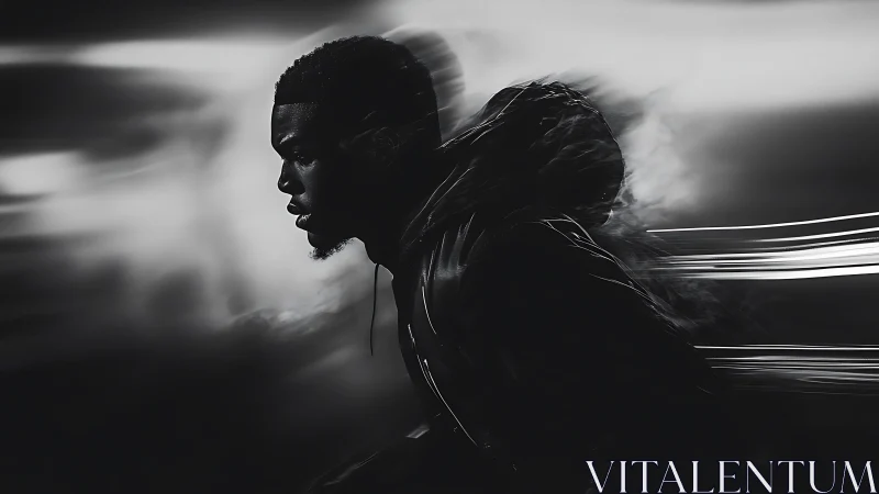 Midnight sprint in motion-blurred monochrome intensity.