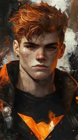 Male character portrait shows orange-lit face and stylized attire