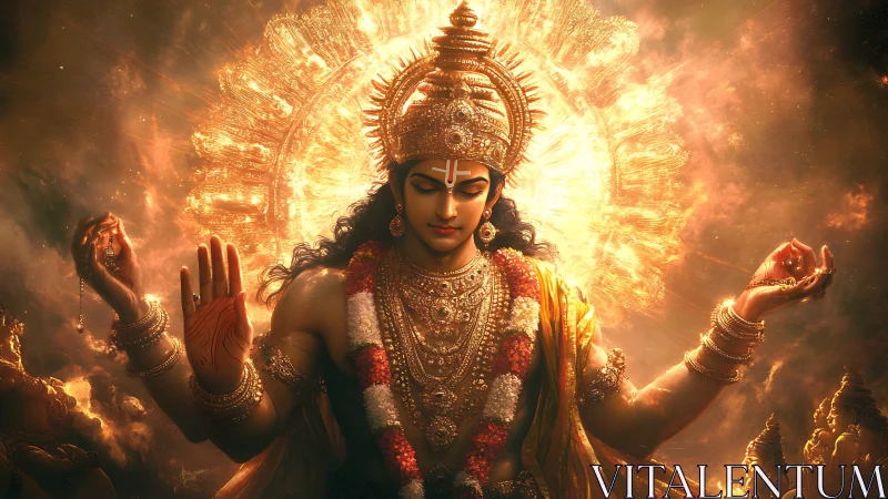 Radiant Hindu deity with luminous halo rendered in high-detail digital painting
