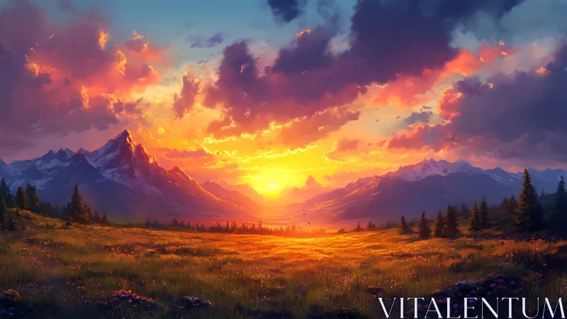 Sunset river of light spills through a dreaming valley