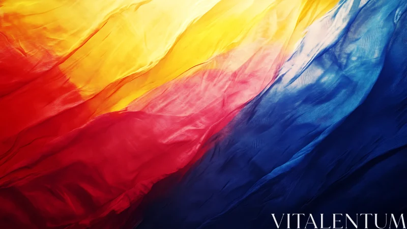 Billowing red, yellow and blue fabric flows in vibrant waves