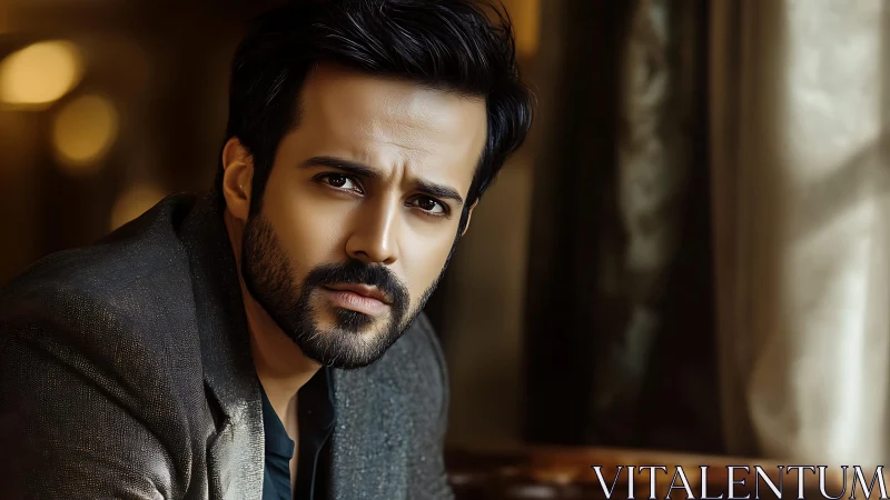 Warmly lit portrait of a thoughtful man with gentle gaze.