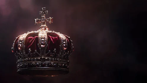 Regal jeweled crown suspended in moody cinematic light.