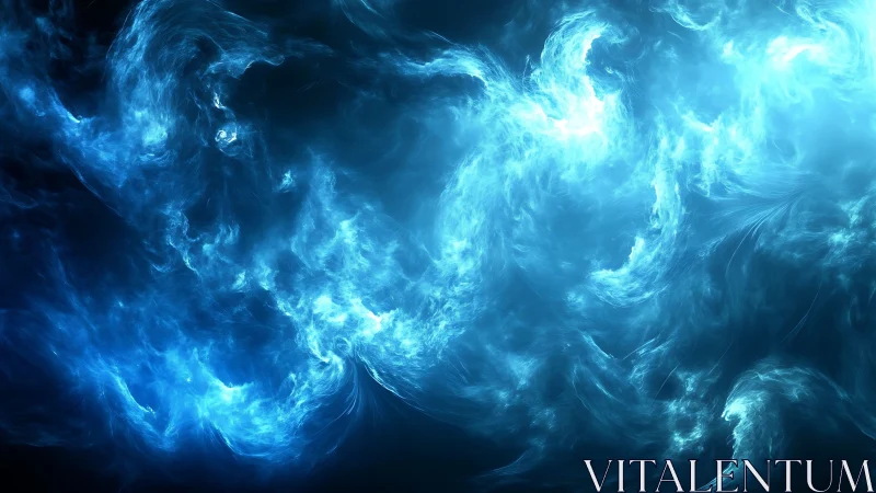 Turbulent cyan nebula field with volumetric light scattering.