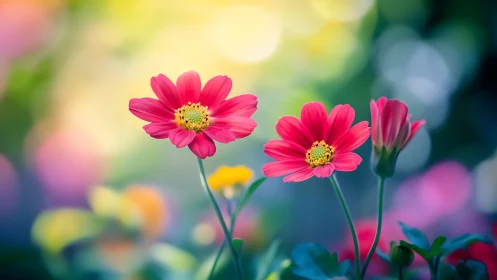 Vibrant Pink Gerbera Daisies in Shallow Focus Bloom.