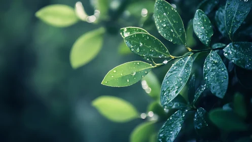 Photorealistic macro foliage study with dewy leaf structure.