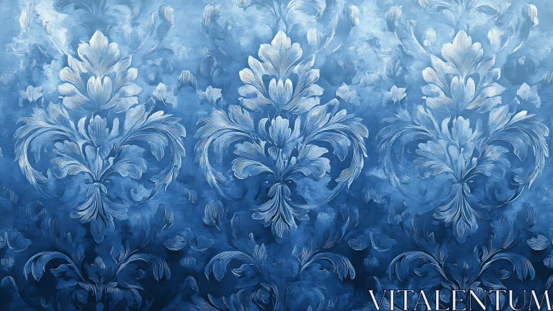 Cool blue damask daydream with swirling floral flourishes.