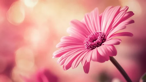 Pink Gerbera Daisy with Radial Petal Structure and Bokeh Background