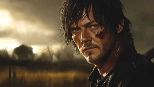 Weather-beaten survivor studies the stormy horizon in silence