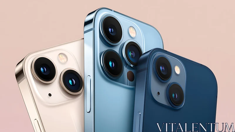 Triple iPhone 13 Pro model showcase displaying dual-lens camera systems