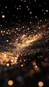 Golden stardust sparkles drifting through soft darkness.