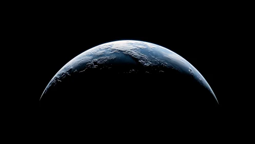 Earth crescent glows against deep black vacuum of space