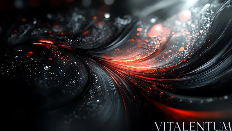 Luminous red energy ribbons sweep through a dark cosmos