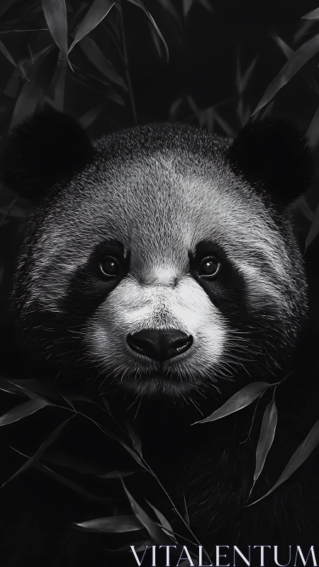 Monochrome panda portrait with high-detail fur rendering.