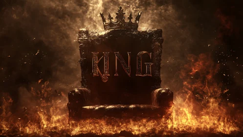 Medieval Throne Wreathed in Flames: Dark Fantasy Architectural Rendering.
