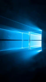 Blue luminous window logo over dark gradient background.