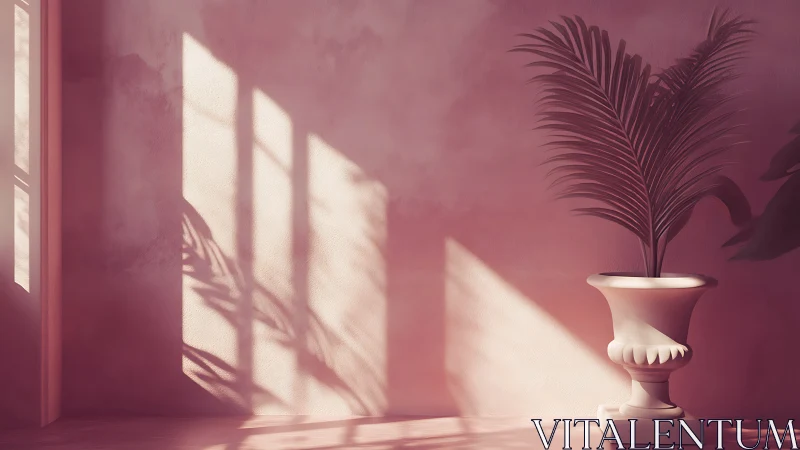 Sunlit palm fronds choreograph soft shadows on rose walls