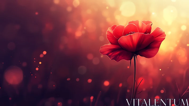 Red Poppy Blooming Against Luminous Bokeh Background.