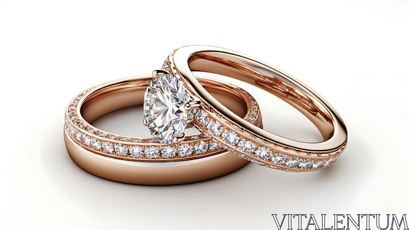 Rose gold bridal ring set with pav&eacute; diamonds and solitaire
