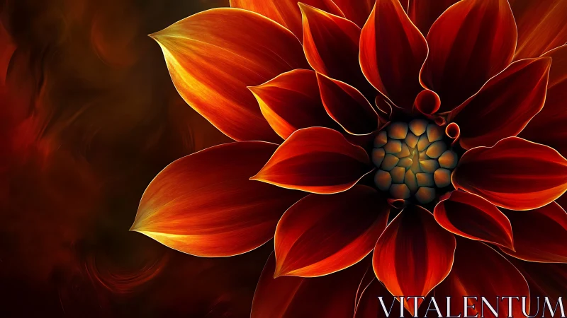 Close-up digital rendering of red flower on dark background.