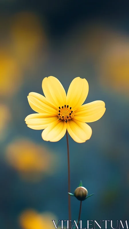 Sunny yellow wildflower quietly glowing against soft bokeh