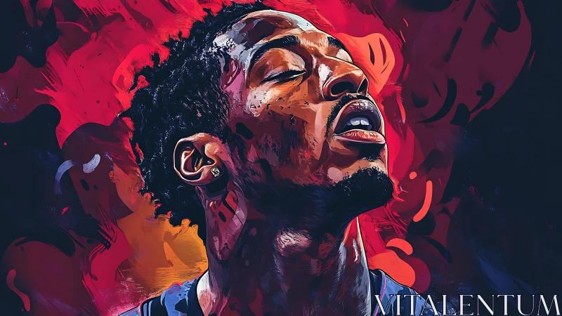 Digital painting portrait with expressive chromatic abstraction.