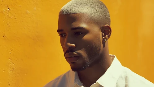 Chromatic portrait with high-key yellow field and shadow mapping.