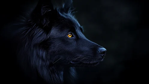Low key luminance study of black canine profile rendering.