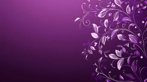 Purple gradient background with stylized floral vine pattern.