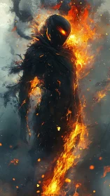 Emberborn wraith strides through smoke-wreathed inferno dusk.