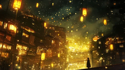 Lantern lit city night inviting quiet wandering and wonder.