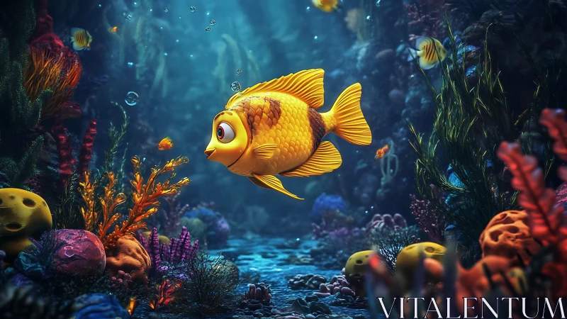 Golden daydream fish exploring a cozy coral kingdom.