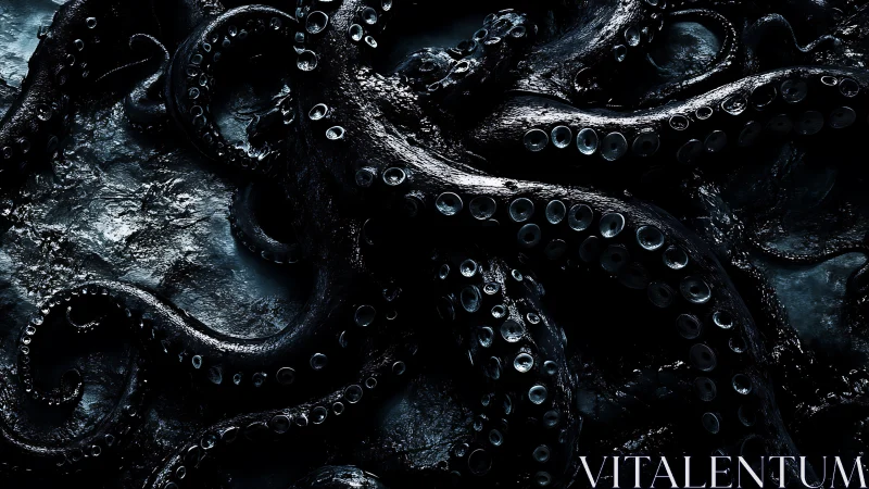 Midnight tangle of abyssal tentacles across slick stone.